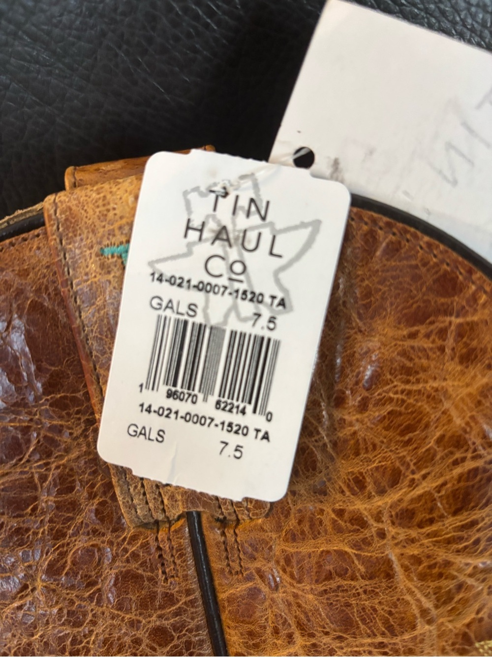 Tin Haul Brown Leather Cowboy Boots with Teal weave and Stitching size 7.5 NWT - Picture 7 of 8
